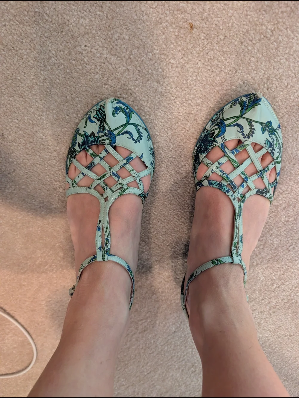 Irregular Choice Mint, Purple & Blue Floral Strappy Flats